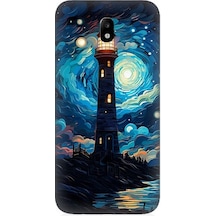 Samsung Galaxy J3 Pro Uyumlu Ay Işığında Yalnız Deniz Feneri Desenli Silikon Kılıf