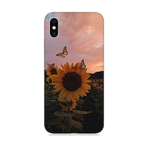 Apple Uyumlu iPhone Xs Gün Batımı Çiçeği Desenli Silikon Kılıf