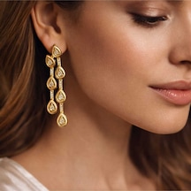 Damla Detaylı Gold Küpe Altın