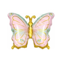 Kelebek Folyo Balon Pembe Yeşil Gold Çok Renkli