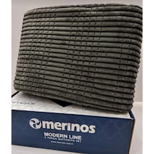 Merinos Çift Kişilik Battaniye Modern Line 3 Parça Set Gri Antrasit