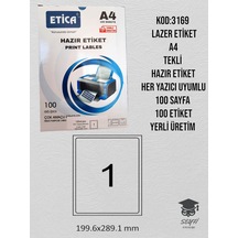 3169 Lazer Etiket A4 Tek Sayfa Hazır Etiket Her Yazıcı Uyumlu 100 Sayfa 100 Etiket Yerli Üretim