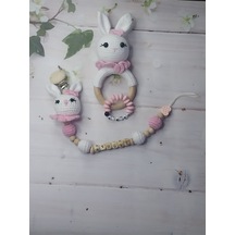 Baby Happiness Amigurumi Tavsan Cingirakli Diskasiyici Özel İsimli Emzik Zinciri Bileklik