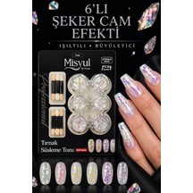 Misyul Şeker Cam Efekti Tırnak Süsleme Tozu Seti Kristal Yansımalı Nail Art Seti 6'lı