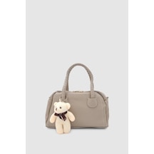 Wuclo Suera Ayıcık Charmlı Günlük Mini Tote Çapraz Askılı El Ve Kol Çantası Vizon
