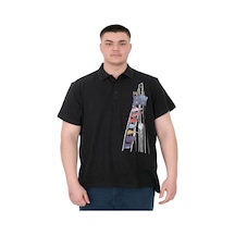 Mode Xl Büyük Beden Erkek T-shirt Polo Flag U25304 Siyah Siyah