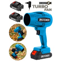 Steiner 21 V 5 Ah Çift Akülü Şarjlı Akülü Jet Fan Üfleyici Toz Üfleyici Mangal Yakma Araba Kurutma Makinesi Mavi
