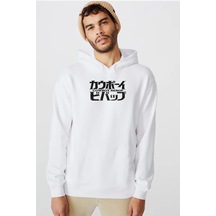 Cowboy Bebop Retro Letter Logo Beyaz Erkek 3ip Kapşonlu Sweatshirt 001