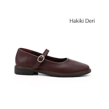 Gönderi(R) Gönderi R Bordo Kısa Kalın Topuklu Mary Jane Hakiki Deri Babet Bordo