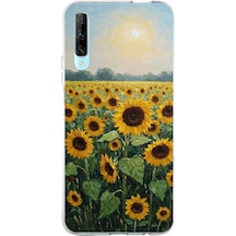 Huawei P Smart Pro Uyumlu Ay Çiçeği Sulu Boya Baskılı Silikon Kılıf Renkli