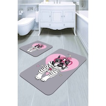 Gri Hayvan Temalı Banyo Halısı Klozet 2'li Paspas Seti Bs271n11