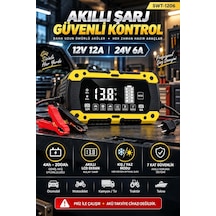 Tr Akıllı Akü Şarj Cihazı 12v 12a / 24v 6a, 4ah-200ah Lcd Ekranlı Akü Bakım Cihazı, Kış Yaz Modu, Pulse Repai