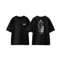 Thewert Nine Lives And More Tasarım Sırt Baskılı Pamuk Siyah Oversize T-shirt