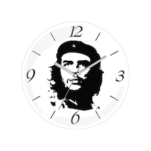 Che Guevara En Çok Satılan Çap 30cm Sessiz Akar Bombeli Gerçek Cam Duvar Saati Beyaz - Siyah