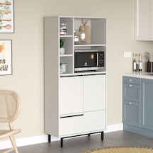 Yurudesign Ocean Mutfak Kiler Dolabı Mikrodalga 3 Kapaklı Raflı Metal Ayaklı Beyaz On9a-w