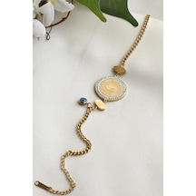 Çeyrek Altın Model Detaylı 316l Gold Renk Çelik Kadın Bileklik Çok Renkli