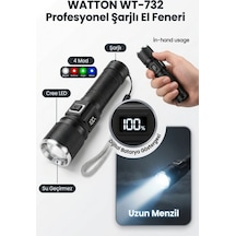 Wt-732 Cree Tg Led Göstergeli Şarjlı El Feneri Güvenlik Feneri Modlu Siyah