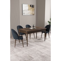 Milas Barok Desen 80x132 Mdf Açılabilir Yemek Masası Takımı 4 Adet Sandalye Antrasit
