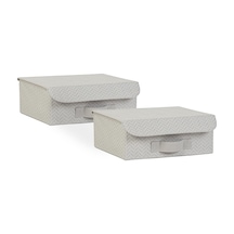2'li Gri Balıksırtı Kapaklı Kutu Set 30 X 23 X 11 Cm Açık Ahşap