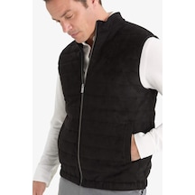 Defacto Slim Fit Dar Kesim Dik Yaka Astarlı Fermuarlı Cepli Mevsimlik Baharlık Süet Yelek F0246ax25aubk27 Siyah