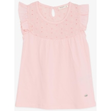 Breeze Kız Çocuk Tişört Fırfırlı Nakışlı 4-8 Yaş, Pembe-Pembe