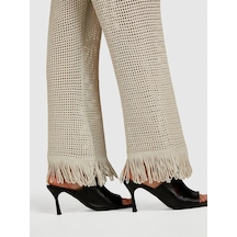 Sisley Viskoz Karışımlı Örgü Motifli Saçak Paça Coulotte Pantolon Kadın Gri Pantolon - 324p196pmf008 Bej