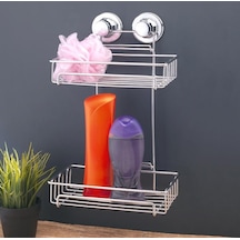 Vakumlu Banyo Rafı Şampuanlık 2 Katlı Gri