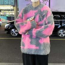 Erkek Çocukları İçin Trend Bol Kesim Yuvarlak Yaka Japon-hong Kong Tarzı Kazak Pembe