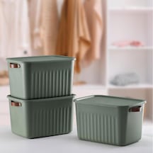 1 Adet Düzenleyici Kapaklı Kutu, Dekoratif Saklama Kutusu, Organizer 35cm 25cm 22cm Yeşil 15 Litre Açık Ahşap