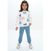 Toontoy Kız Çocuk Fiyonk Baskılı Eşofman Takım Koyu Mavi