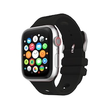Apple Watch 10 42mm Uyumlu Kordon Delikli Tasarım Silikon Siyah