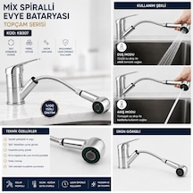 Mix Spiralli Evye Eviye Bataryası Berber Kuaför Bataryası Lavabo Batarya Topçam Serisi Kb307 Krom