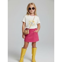 Zekids Kız Çocuk Floral Touch Baskılı Pamuklu T-shirt-16885 Ekru