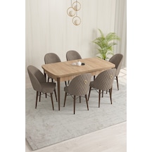 Rovena Olbia Meşe Desen 80x132 Açılabilir Mutfak Masası Takımı 6 Adet Sandalye Cappuccino 1500