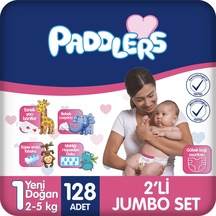 Paddlers Bebek Bezi 1 Numara Yenidoğan 128 Adet (2-5 Kg) 2'li Jumbo Set