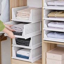 3'lü Raylı Elbise Dolap İçi Organizeri - Mutfak Banyo Düzenleme Depolama Üst Üste Dizilebilir 1, Beyaz Açık Beyaz