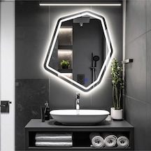 Fluxus Beyaz Led'li Lazer Kumlamalı Lavabo & Banyo Aynası Dokunmatik Sensörlü 80 X 68