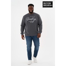 Süperlife Erkek Büyük Beden El Yazılı Brooklyn Baskılı Bisiklet Yaka İnce Sweatshirt Spr26bsw956-6 Gri