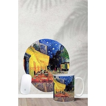 Van Gogh Cafe Terrace Desenli Bilek Destekli Mouse Pad Kupa Seti Mousepad