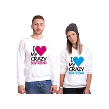 Tshirthane I My Crazy Boyfriend Sevgili Kombini Unisex Sweatshirt Kırık Beyaz