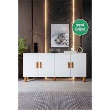 Bohem Serisi Riva Modern 160 Cm 4 Kapaklı Salon Konsolu - Beyaz