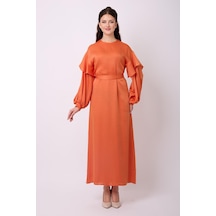 Violevin Er-cool Kadın Saten Kuşaklı Elbise 8053-30-turuncu
