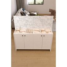 Ae-2080 Patentli Ayder Mutfak Adası Bar Masası Yemek Masası Dolaplı, Beyaz/beyaz Mermer Raflı, Çok Amaçlı