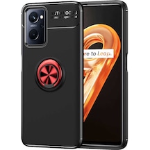 Noktaks - Oppo A96 4g Uyumlu Kılıf Koruyucu Yüzüklü Karbon Ravel Silikon Kapak - Siyah-kırmızı - T22874