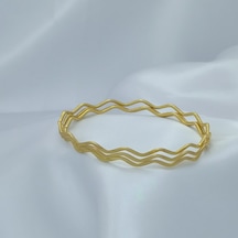 Yeni Sezon Vip Özel Seri Paslanmaz Çelik Altın Kaplama 3'lü Zigzag Ajda Kadın Bileklik Gold