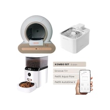 Groove Ti+ Akıllı Otomatik Kedi Tuvaleti Kahverengi - Petfit Aqua Flow Akıllı Bataryalı Su Pınarı Çeşmesi + Petfit Autodine X Akıllı Otomatik Mama Kabı Bundle