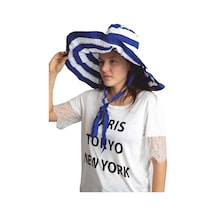Bay Şapkacı - Yazlık Kadın Geniş Kenarlı Şeritli Şapka 5377 Lacivert