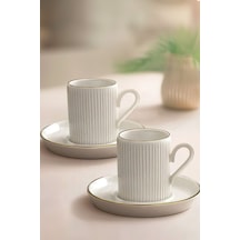 4 Parça 2 Kişilik Stackable Çizgili Altın Yaldızlı Kahve Fincan Takımı - Kahve Fincanı Seti 100ml