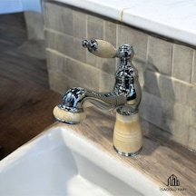 İsaoğlu Yapı Krom Lavabo Bataryası Bal Mumu Tasarım Mermerli Lavabo Armatür Pirinç Paslanmaz Uzayabilen Sistem Gümüş