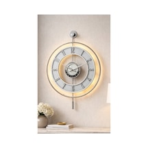 Pey Aksesuar Metal Camlı Duvar Saati Krom Statık 50 X 70cm Orta Boy Işıklı M51-kromgrı-şeffaf-beyaz-gümüş Gri